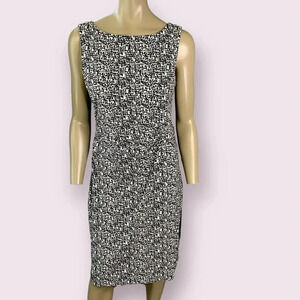 Ann Taylor Sleeveless Ruched Shift Casual Dress Stretch  Size 10 Black and White